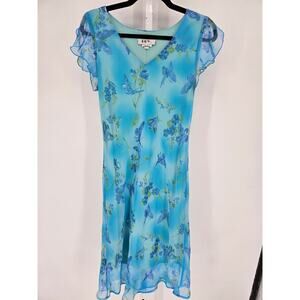 Vtg Y2K DBY Womens Sz 10 Midi Length Fairy Core Dress Blue Butterfly Print